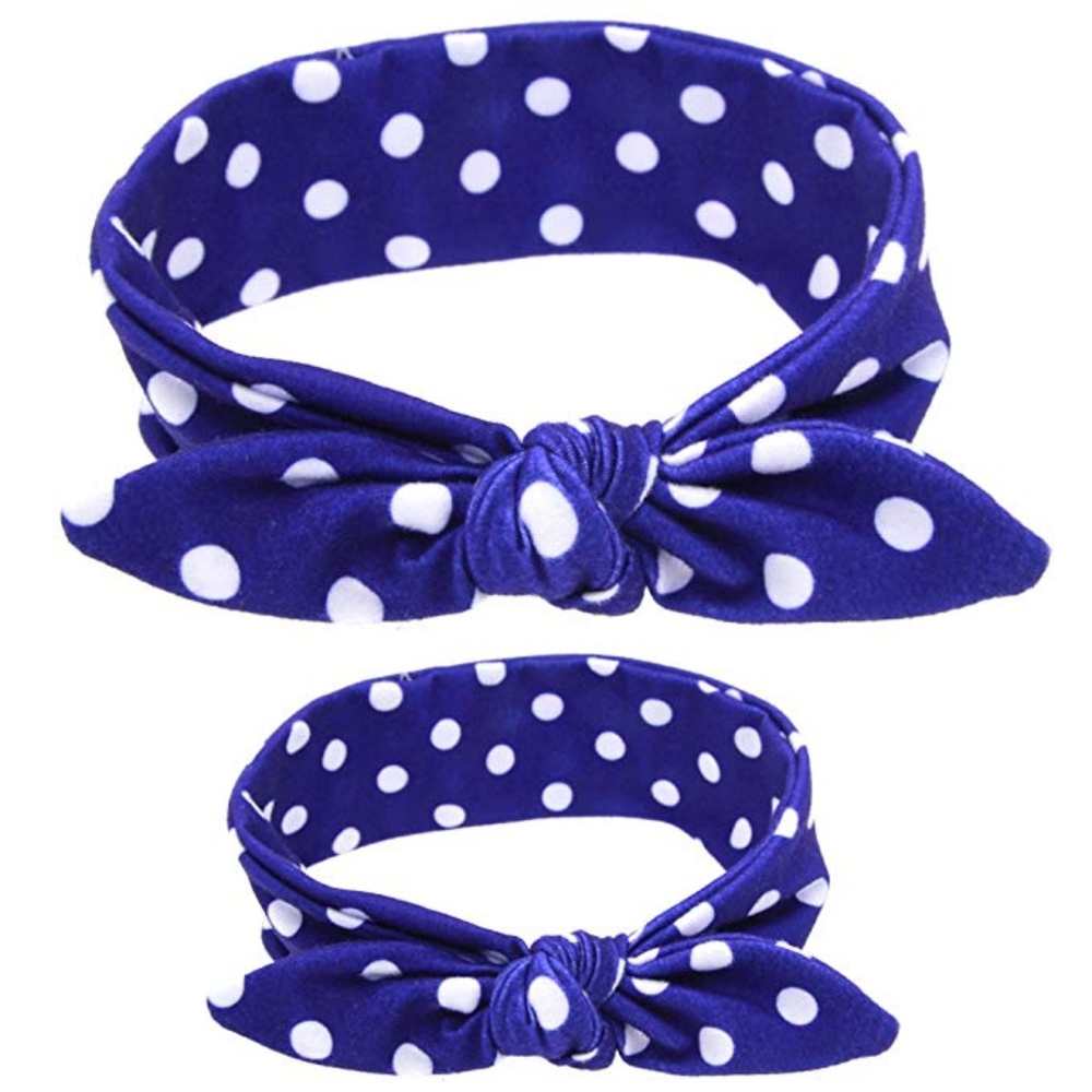 Mommy & Me Headwrap Set, retro blue/wht polka dots